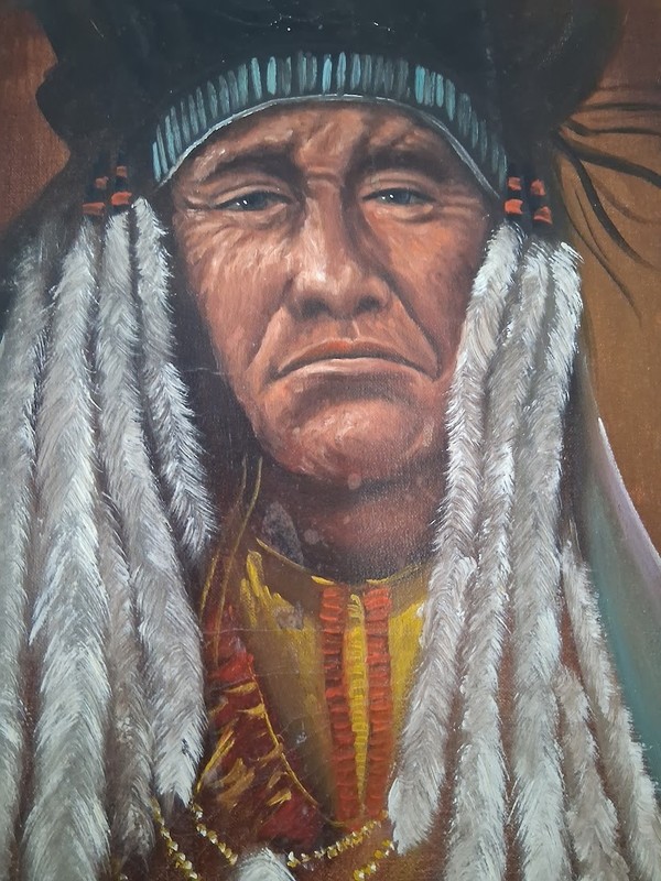Native American Indian Warrior Oil Painting Signed Vintage large 24"x 20" canvas gallery