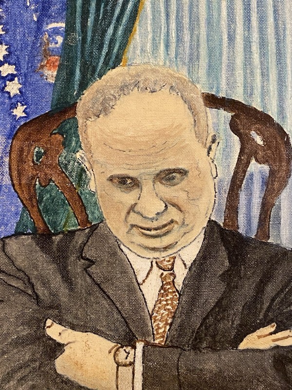 Original George Marachel Political Watercolor Oval Office Chess Scene gallery