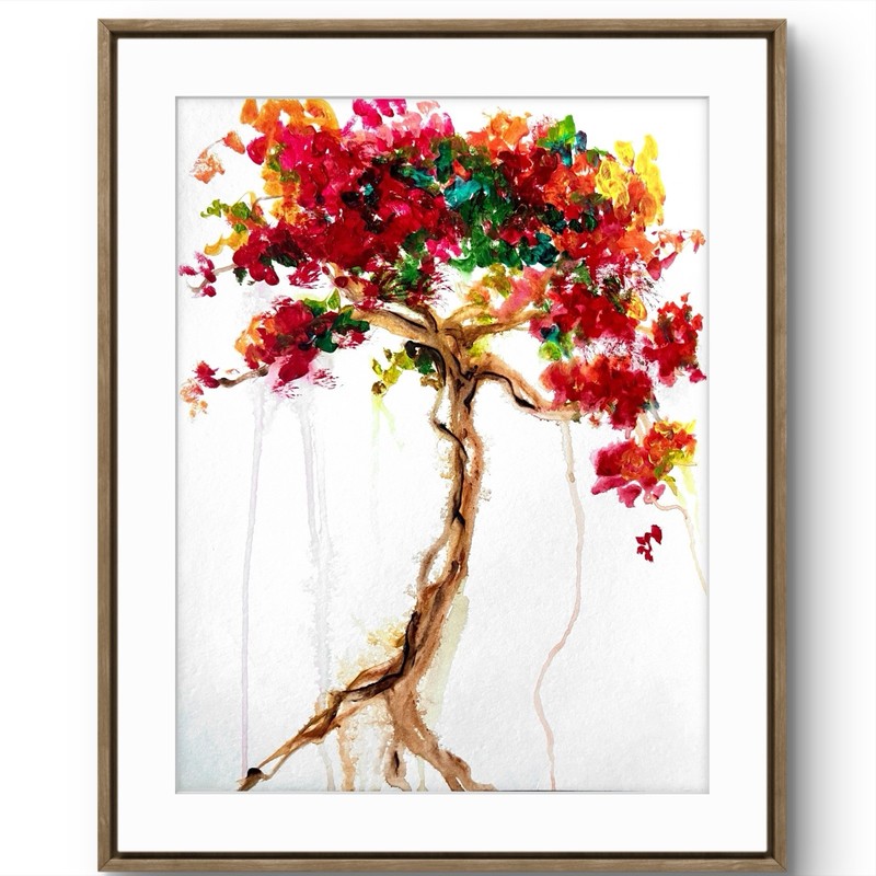 TITA PAINTZ Colorful Tree Hand Painted Original 9×12 Wall Art