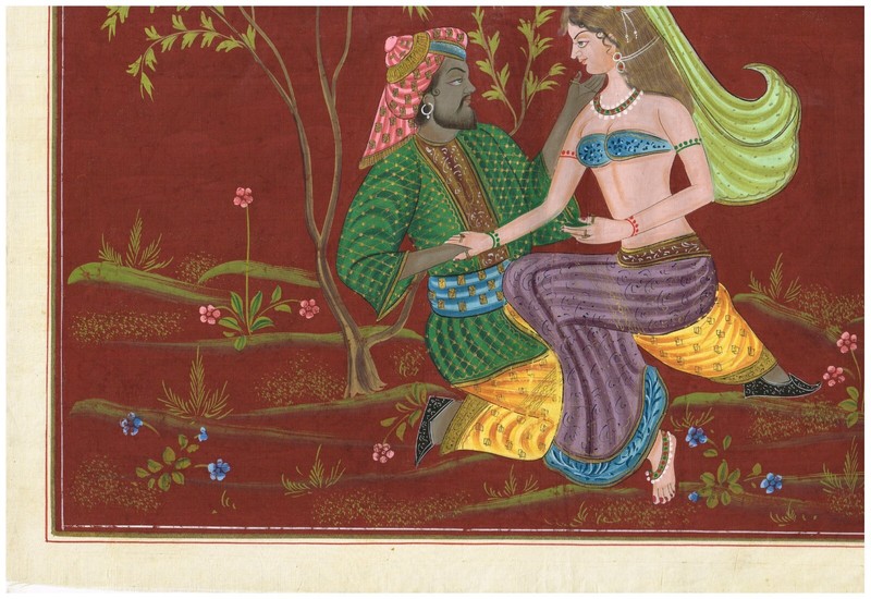 Couple Love Scene Painting Of Handmade Indian Mughal Art For Wall 22x17 Inches gallery