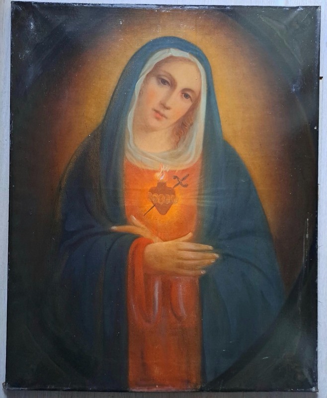 Large Antique Madonna Oil Painting on Canvas | Flemish/Dutch Religious Art gallery