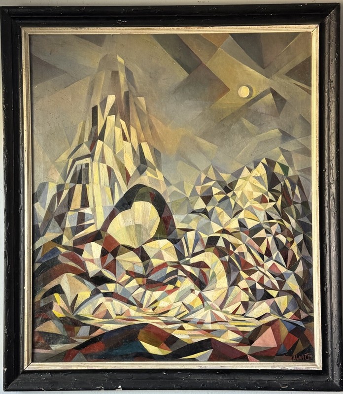 WILLIAM MILLARC ANTIQUE MODERN ABSTRACT CUBISM OIL PAINTING OLD SURREALISM 1959