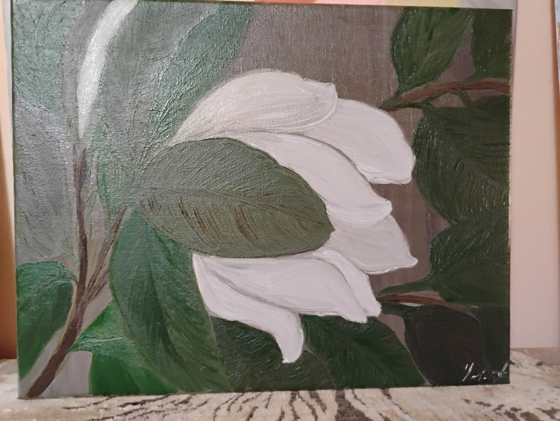 MAGNOLIA. ORIGINAL. CANVAS WITH FRAME. OIL.14X11