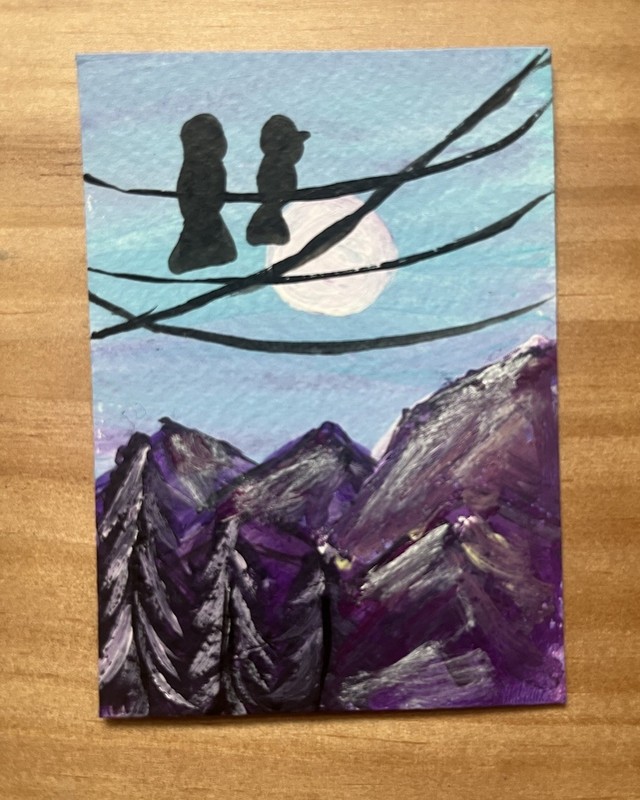 ACEO Original Night Sky Mountain Landscape Painting Acrylic Art Card