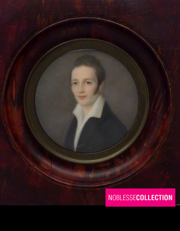 ANTIQUE 1840s FRENCH MINIATURE YOUNG MAN HAND PAINTED PORTRAIT gallery