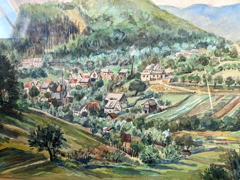 H. Kolbe 1941 Watercolor View into a Valley with Small Town Thuringia gallery