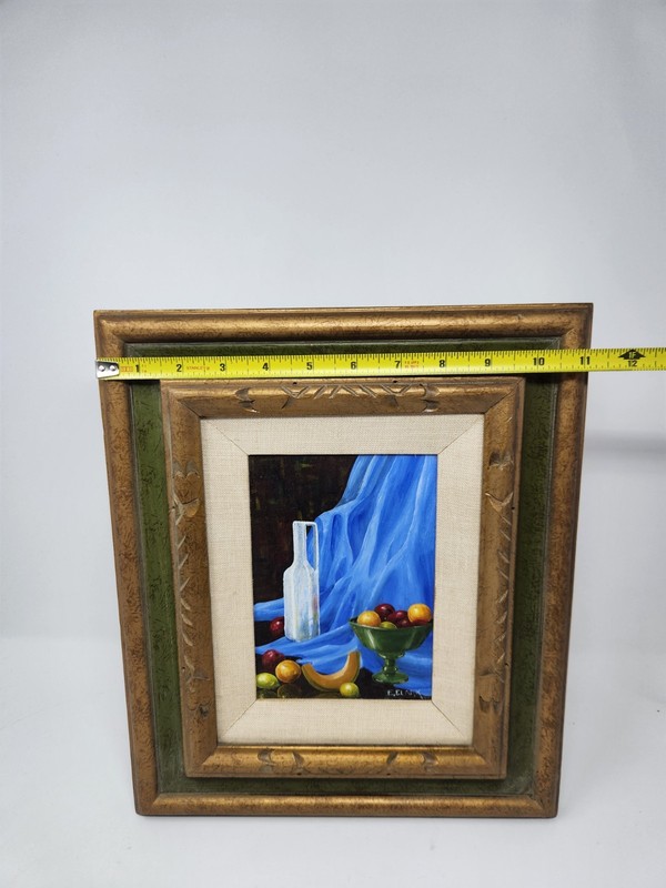 Framed Oil Painting Fruit Still Life E. Clark Fruit Bowl Jar Wood Frame gallery