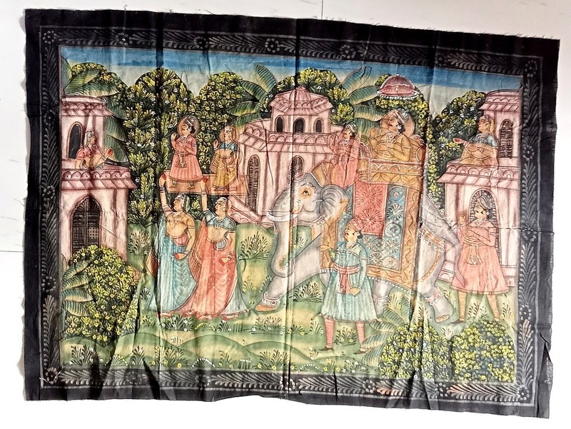 India vintage hand painting on cloth RAJASTHAN ROYALS 29 x 40 inches