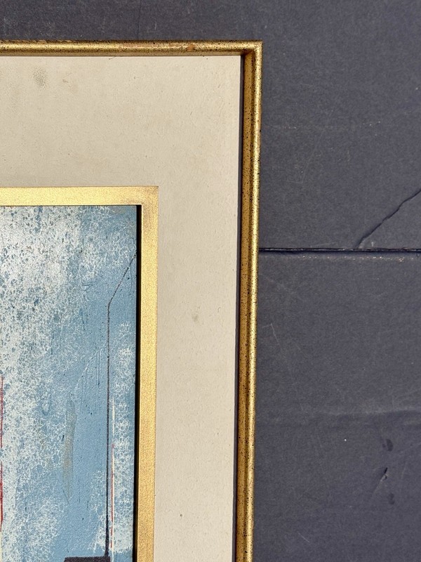 Chas Stone Geometric Abstract Industrial Painting MCM 33.5”x15.5” Blue Signed gallery