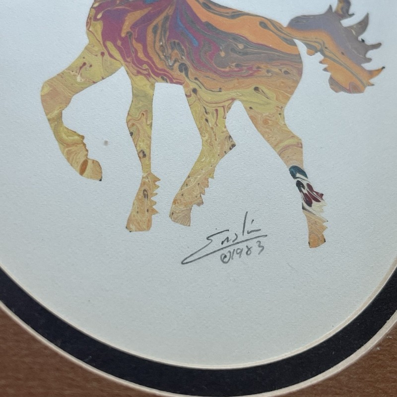 Robert Enslin UNICORN Double Matted Framed Vintage Art 1983 MCM Style Home *READ gallery
