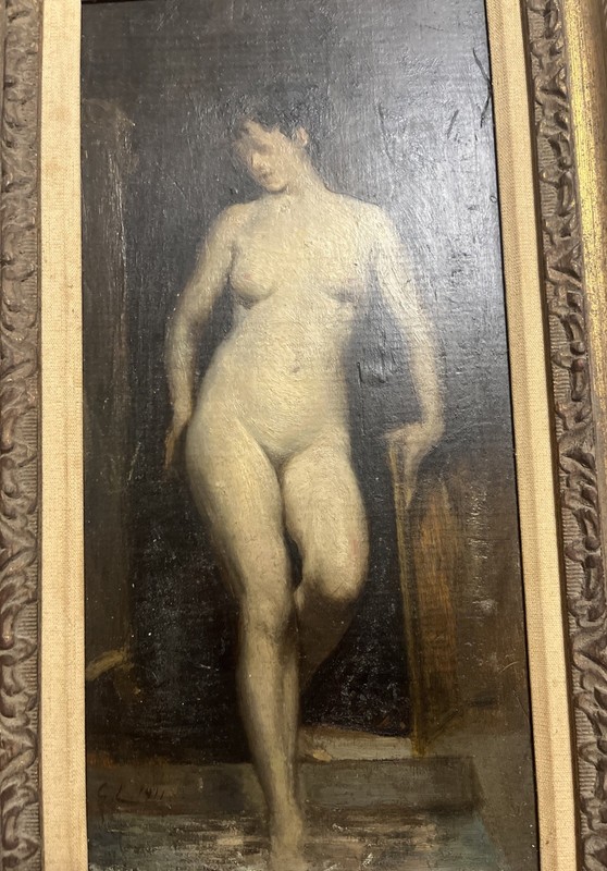 Guy Luber 19th Century Italian Antique Vintage Nude Female Oil On Board Painting