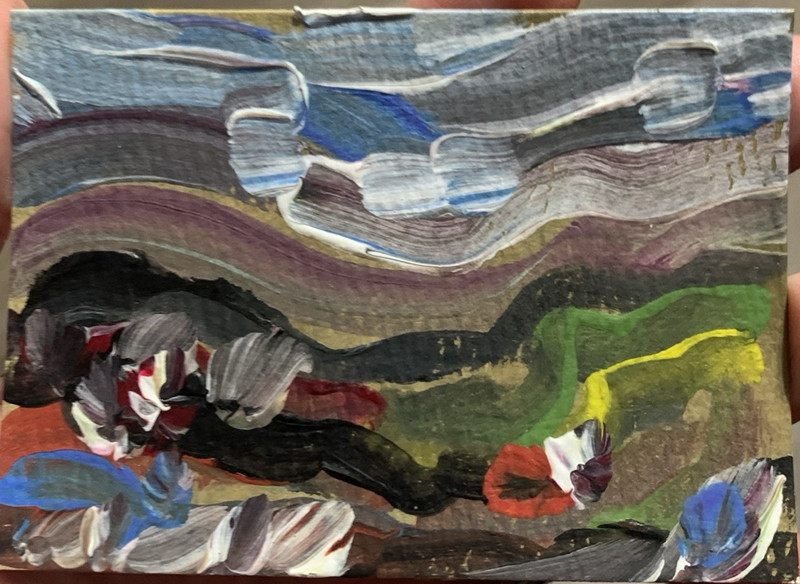 ACEO Artist Card 3.5 X 2.5 Abstract Landscape Acrylic Original Painting on Paper
