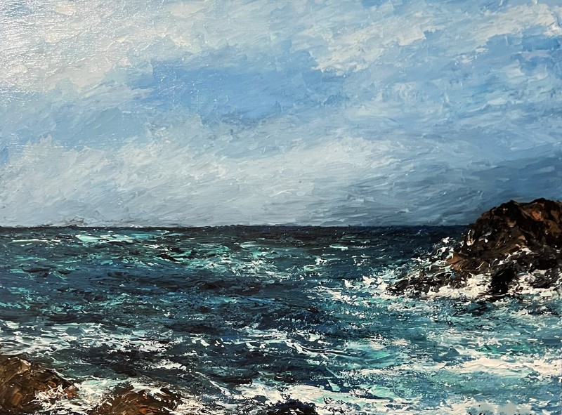 ORIGINAL SEASCAPE PAINTING 18X24 TEXTURED ACRYLIC GALLERY WRAP CANVAS SIGNED COA
