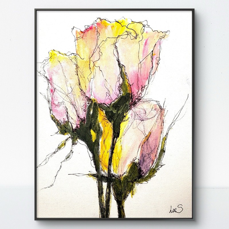 Original Abstract Expressionism 8×10 Roses Handmade Signed Colorful Fine Art 49