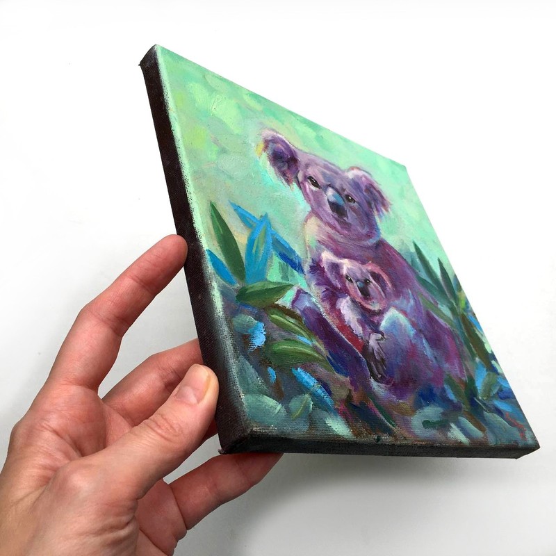 Koala Mother and Baby Original Painting Canvas 8x8" Animal Wall Art Australia gallery