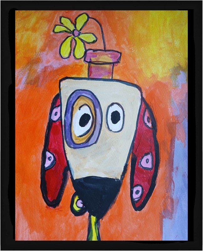 Abstract/Expressionism 11×14 Blue Eyed Dog Colorful Street Art Painting