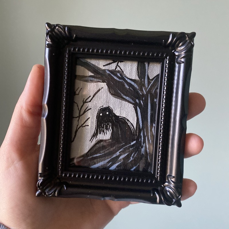 Demon,Ghost,halloween,Original Painting On Paper,3/4,framed,miniature,small,mini gallery