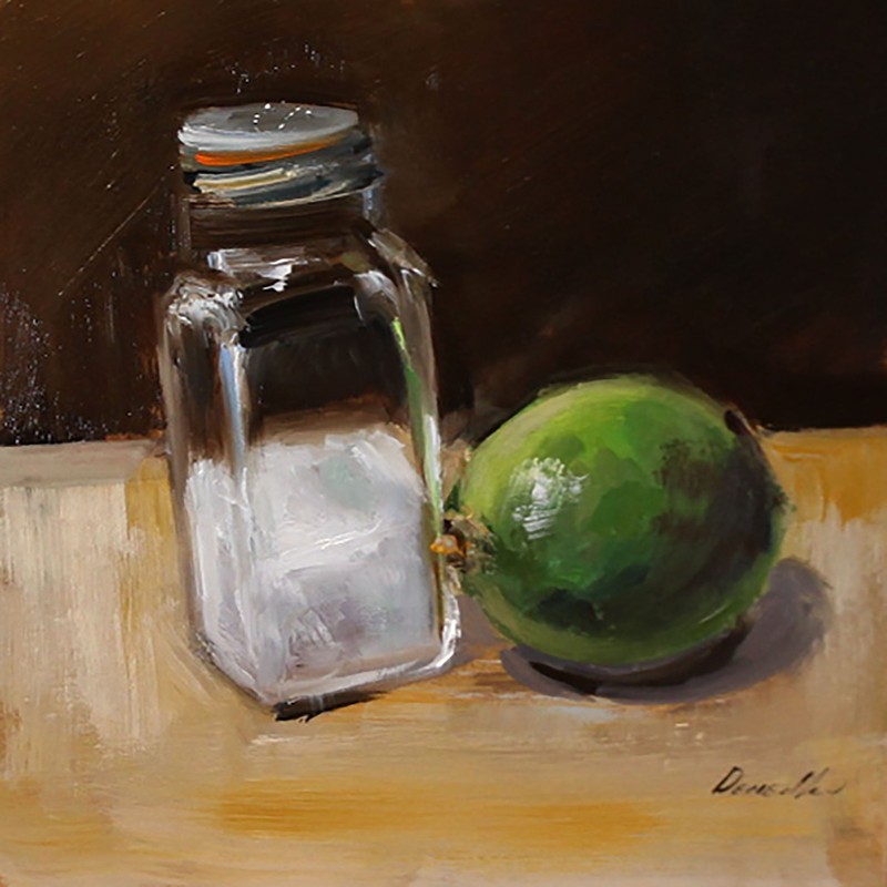 VINTAGE glass with salt and LIME oil painting UKRAINE Demenko Natalia 8X8