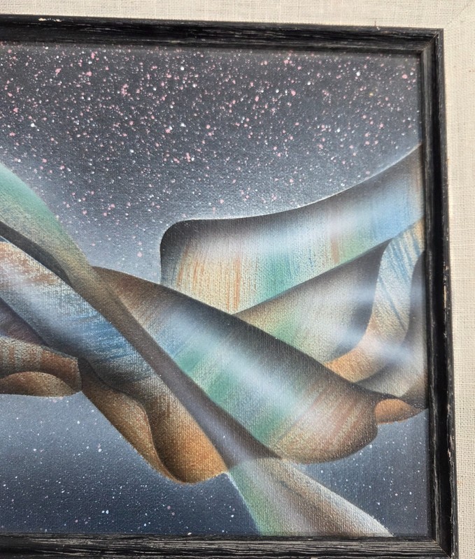 Futurist Style Vintage Framed Original Painting on Wood Board Signed Kingston gallery