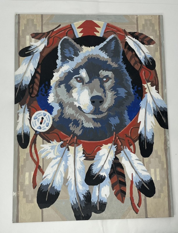 Paint By Numbers Wolf In Dream Catcher Completed 12×9