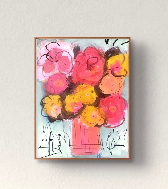 Original Abstract Red Floral Acrylic 11×14 Canvas Hand Painted, Holly Hammond