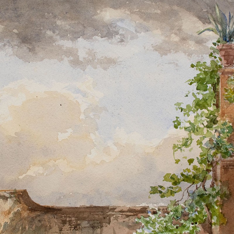Watercolour Garden Sky Plant Vines Clouds Unknown 19th century Original