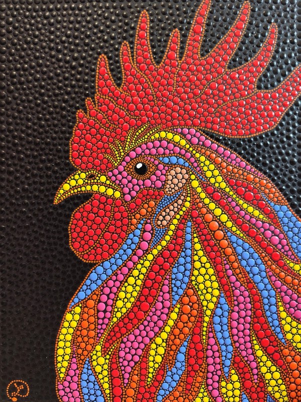 Red Rooster Original Painting Kitchen Boho Folk Decor Farm Animals Art Chicken