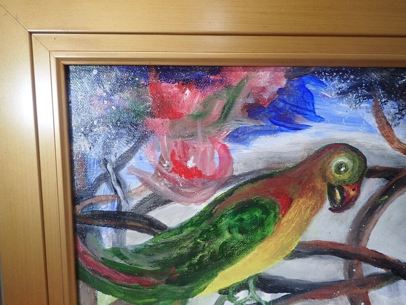 Ronald Reed original art painting on canvas "Colorful Parrot" 16 1/2"x19" gallery
