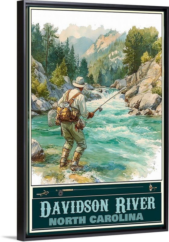 Davidson River NC Fishing Travel Poster Prints Framed Or Canvas Fish Art