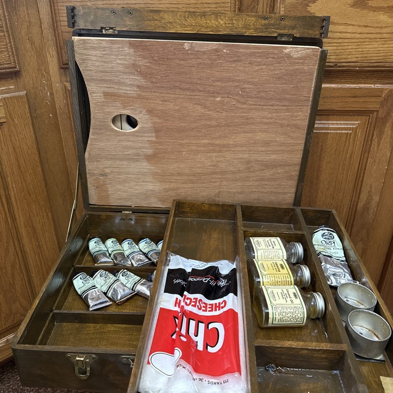 Wood Artist Painting Box Talens Weber Linseed Cup Old 16.5×12.75×4.75”