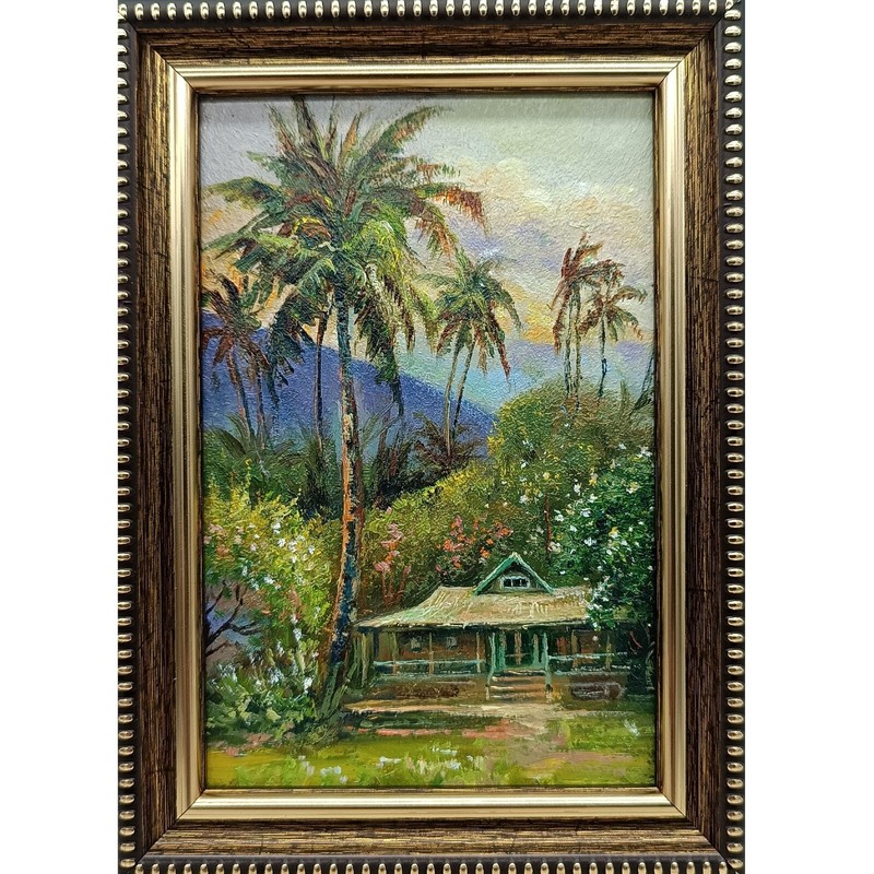 Summer nature Oil painting Original art Country Landscape House 4 x 6 in