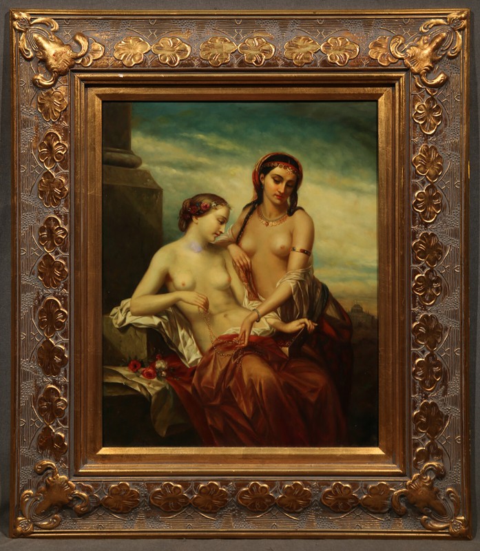 Italian Painting on porcelain Two Nude Lady Allegorical East & West Image gallery