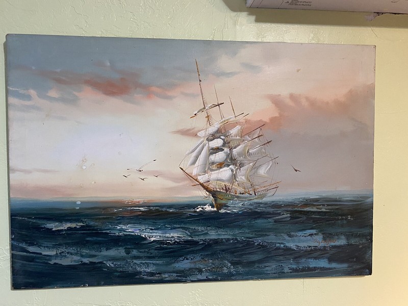 Hewitt R Jackson Original Seascape Ship Oil Painting - UNFRAMED 24"X36” gallery
