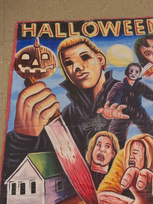 AWESOME HAND PAINTED GHANA MOVIE POSTER OF “HALLOWEEN”SIGNED 43.5” H X 31.5W gallery