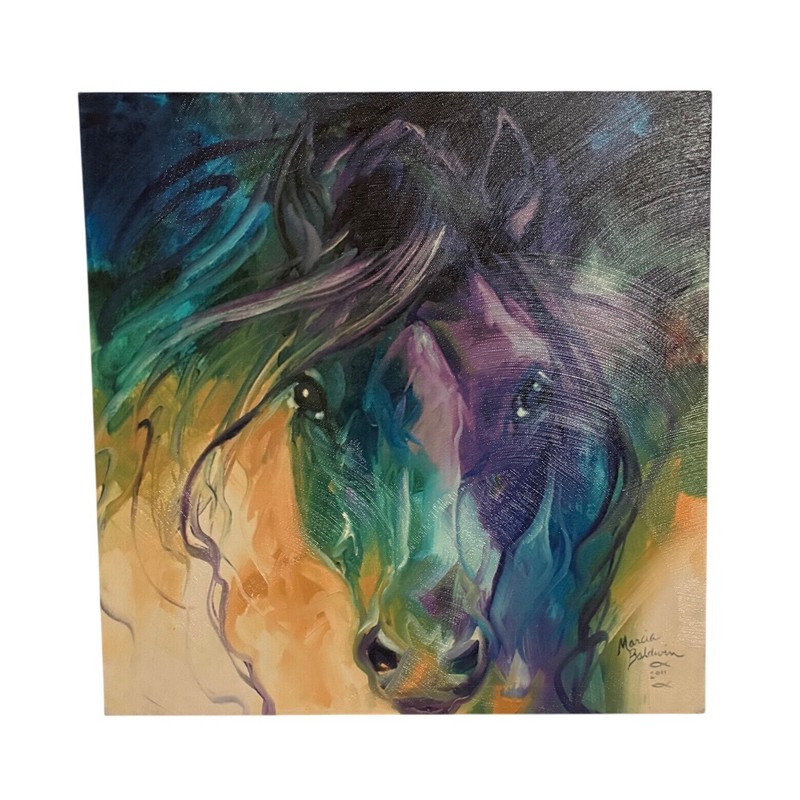 2011 Marcia Baldwin Blue Roan Horse Canvas Painting 15×15 Signed
