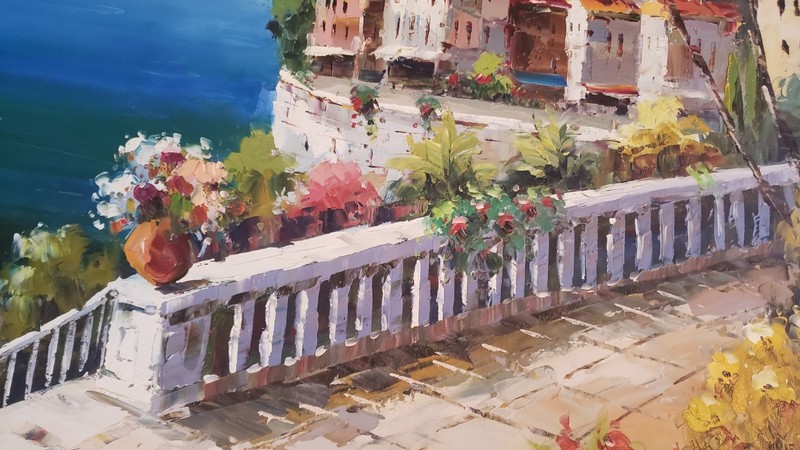 Antonio DiViccaro Original Seaside Landscape Impasto Oil Painting Italy Signed gallery