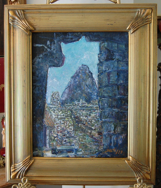 FRAMED ORIGINAL OIL MACHU PICCHU VIEW, PERU THE AMERICAS ARTIST: HECTO VIDAL
