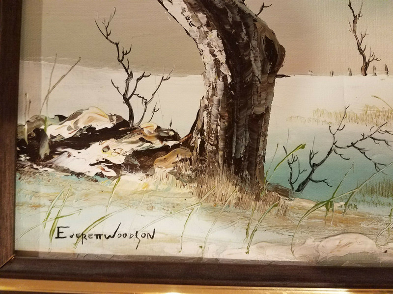 EVERETT WOODSON WINTER NO BARN TREE WINDMILL OIL PAINTING FRAMED ORIGINAL gallery