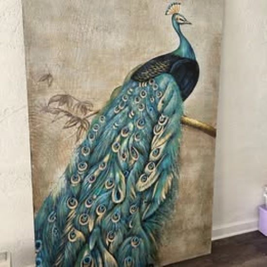 Proud Papa Peacock by Crace Feyock 78×40 Oil Canvas – Clearwater FL Pickup Only
