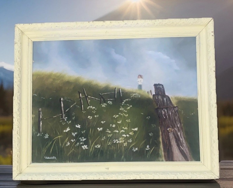 Vntg Original Oil Painting Girl In Field Of Daisies 28” X 22” Daisy Free Ship! gallery
