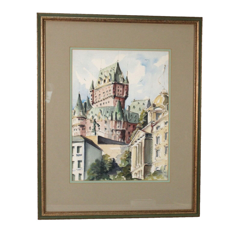 Castle Architectural Watercolor Painting Landscape Signed Michelle Lemay Flesher