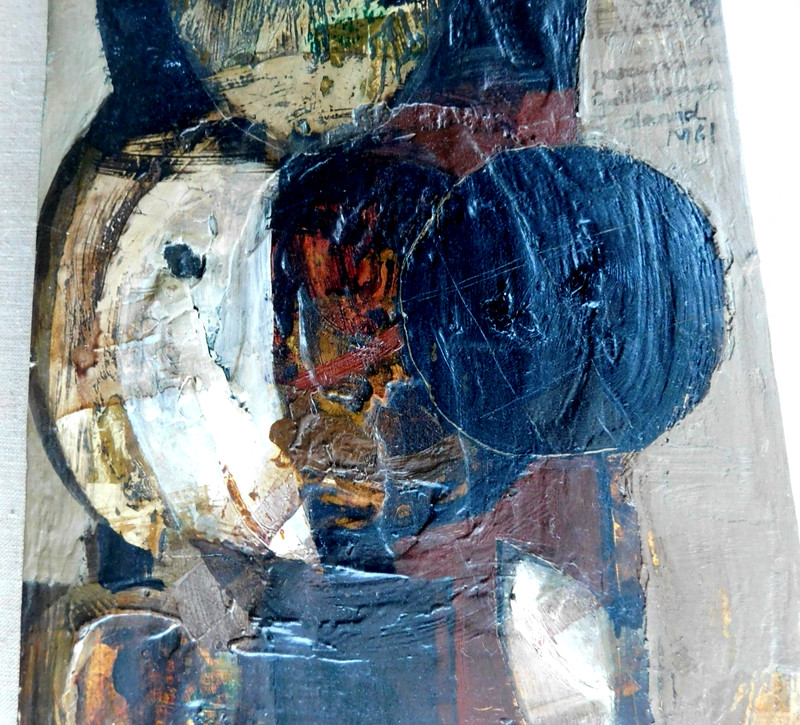 SPANISH SCHOOL FINE VINTAGE ORIGINAL IMPASTO ABSTRACT OIL PAINTING gallery