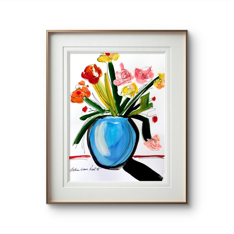 Abstract Floral 9″x12″Original Acrylic Paper Expressionism Home Decor Art