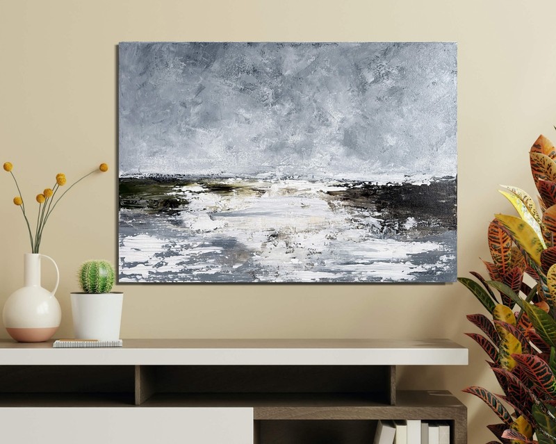 Neutral Abstract Landscape Painting Textured Modern Wall Art Canvas 20x28