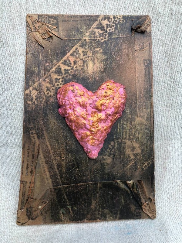 Original Painting Acrylic Hardboard Gold 3D Exclusive Heart 5X9 inches Handmade