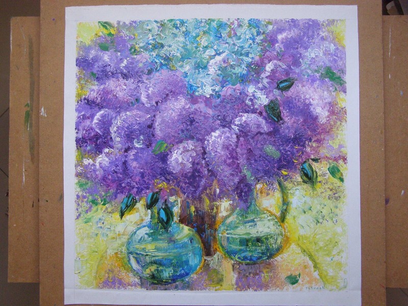 LILAC Flowers Bouquets Original Oil Acrylic Painting Art By Artist
