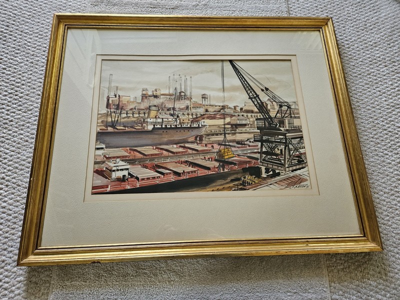 Large 1950 Pen Watercolor Ford River Rouge Complex Industrial Scene Sutton…