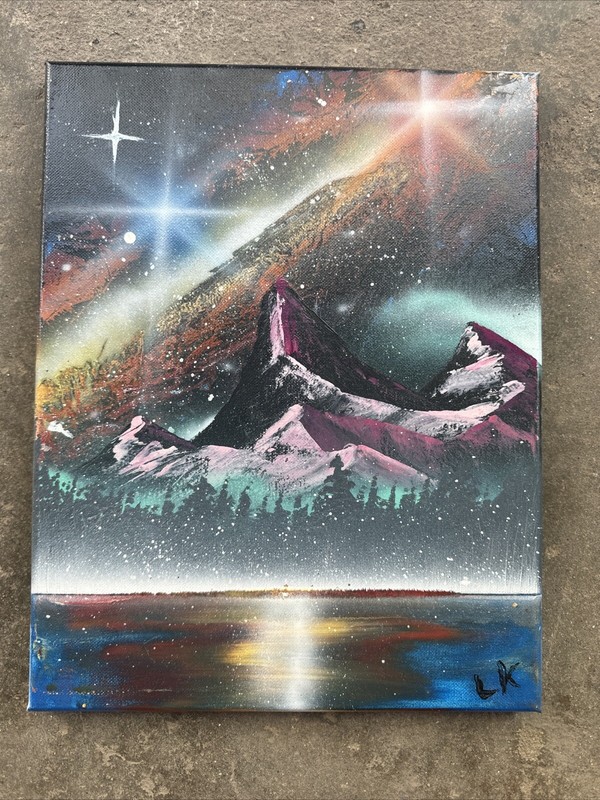 Colorful Original Modern Spray Paint Art On Canvas- 11x 14 In- 2021