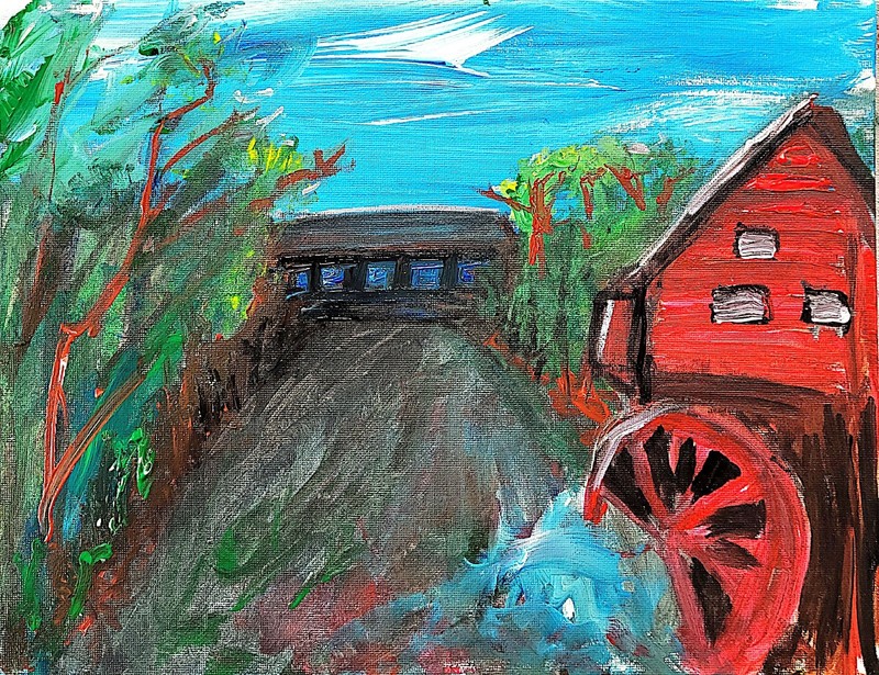 Watermill Colorful Neo Expressionist Original Wall Art Canvas 11×14