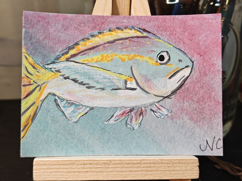 ACEO original Painting Tropical Fish whimsy illustration signed OOAK